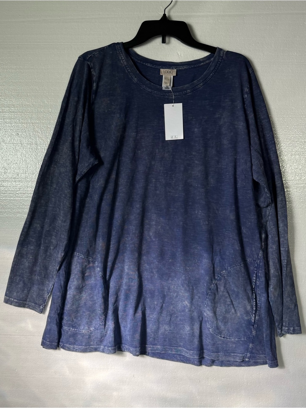 LOGO by Lori Goldstein Women’s XL Blue Washed Long Sleeve Pocket Tunic Top